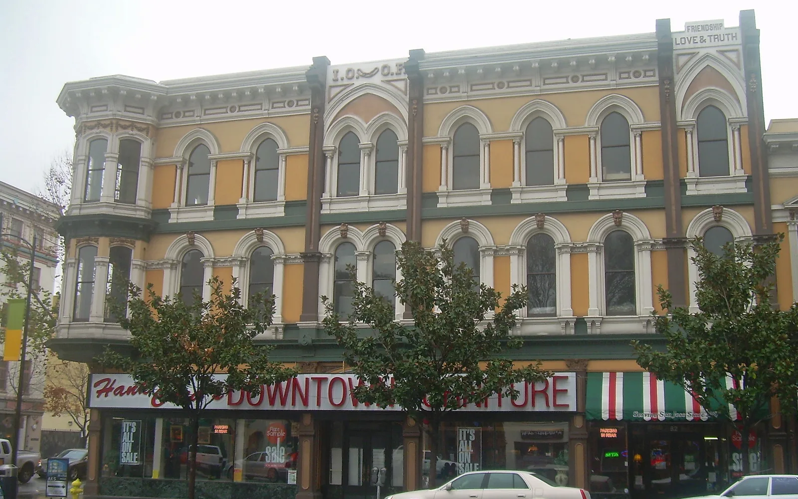 Downtown street view with tall buildings and urban architecture in San Jose